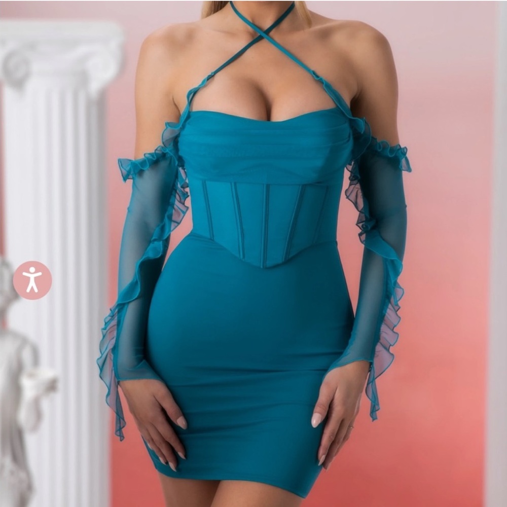 XS teal oh polly mini dress